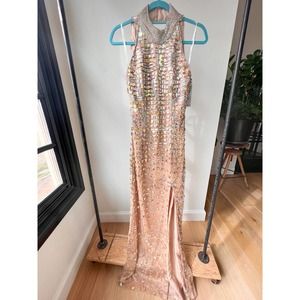 INTERLUDE USA Women's Champagne Gold Rhinestone/Sequin Formal Dress size 6
